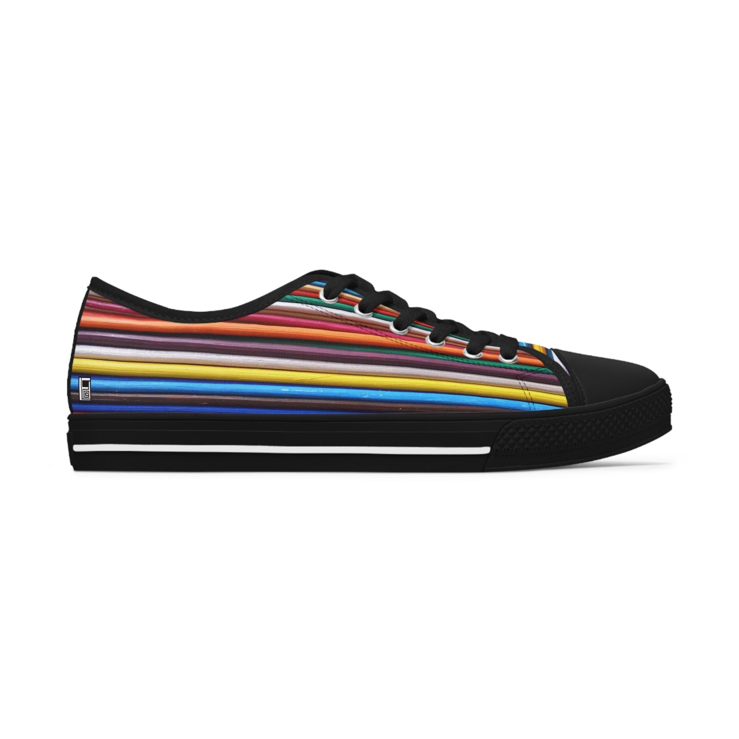 Women's Low Top Sneakers, Black Soles - No. 307 B - Multicoloured Lines - By Irish Artist Fiona de Lacy