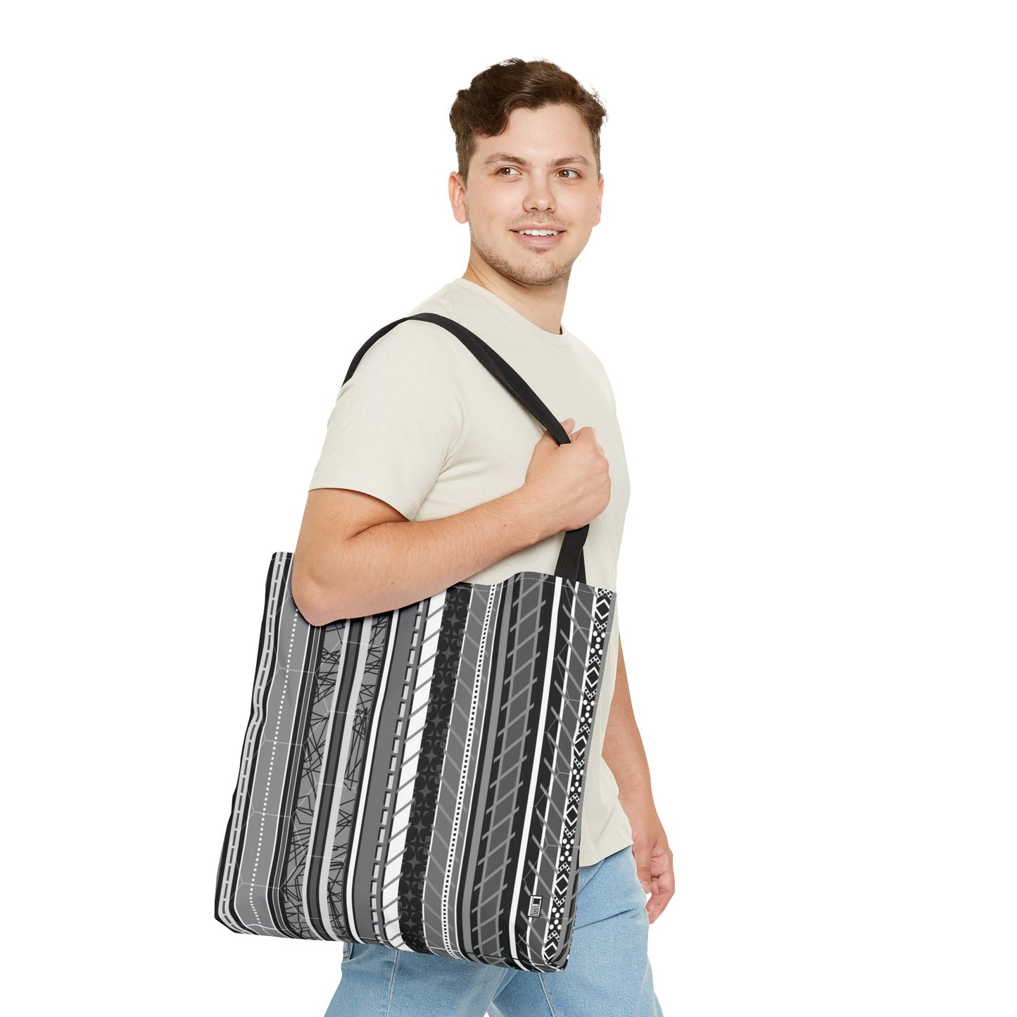 Tote Bag  - No. 298 A -  Black, White, Grey Stripes