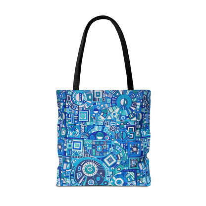 Tote Bag  - No. 262 Geometric Blue - By Irish Artist Fiona de Lacy