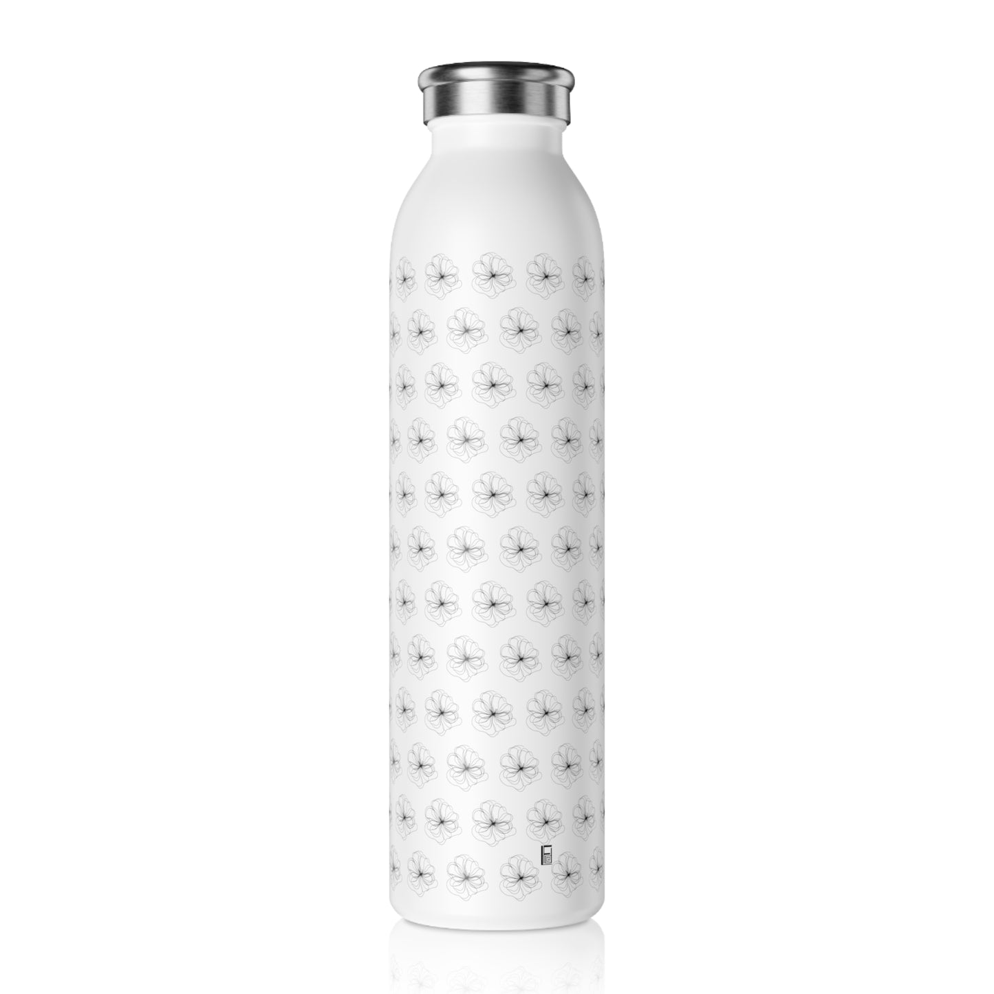 Slim Water Bottle - No. 002 - Black Flower on White