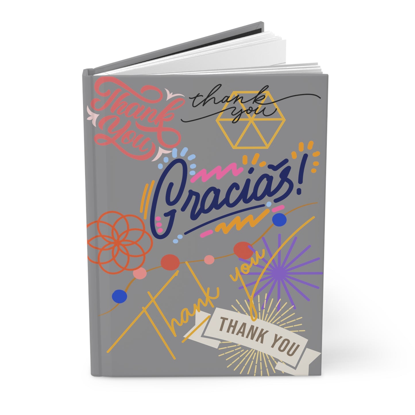 Hardcover Journal Matte (Lined) - No. 312 - 'Thank You' - for the daily things you're thankful for - On Grey - By Irish Artist Fiona de Lacy