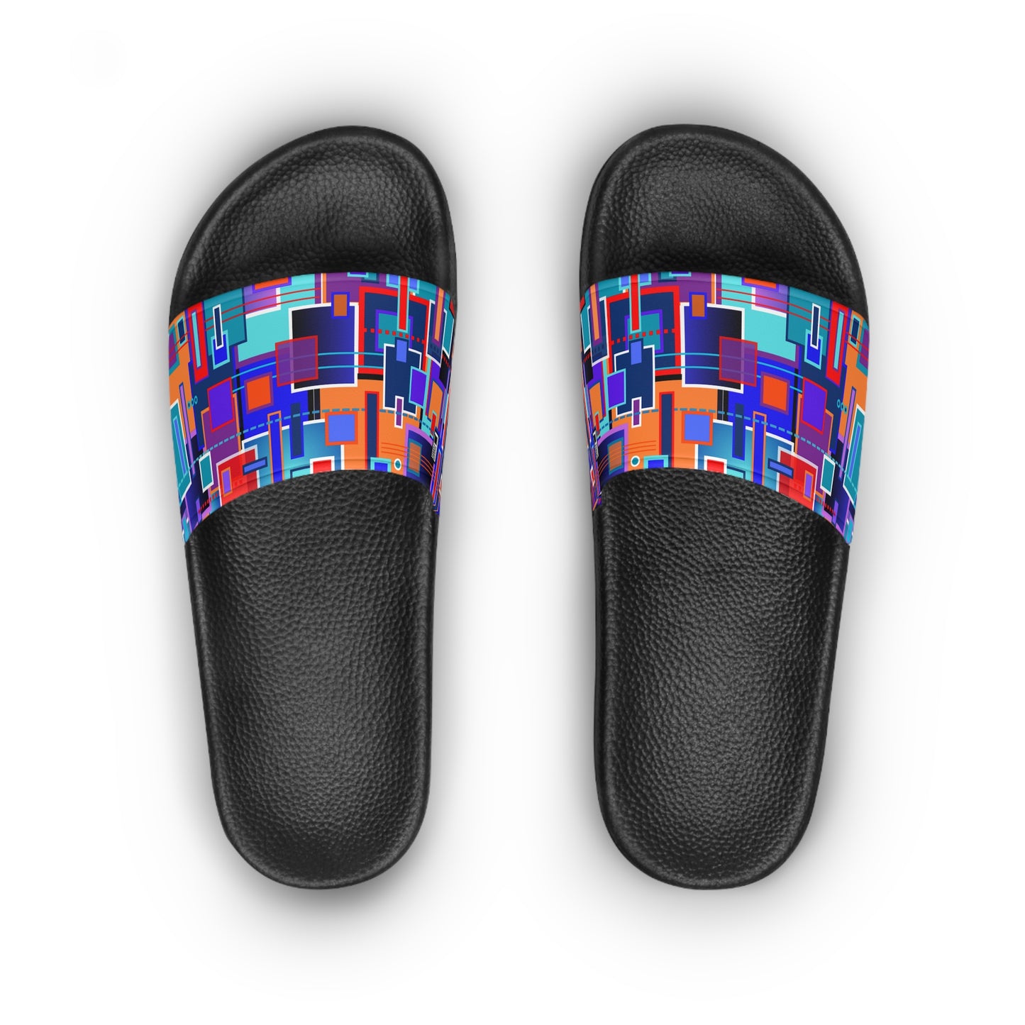 Women's Slide Sandals - No. 233 - Squared 1 - (Blue, Navy, Red, Orange)  By Irish Artist Fiona de Lacy