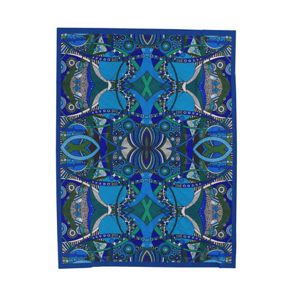 Velveteen Plush Blanket - No. 219 -  'Crossroads' Navy Trim