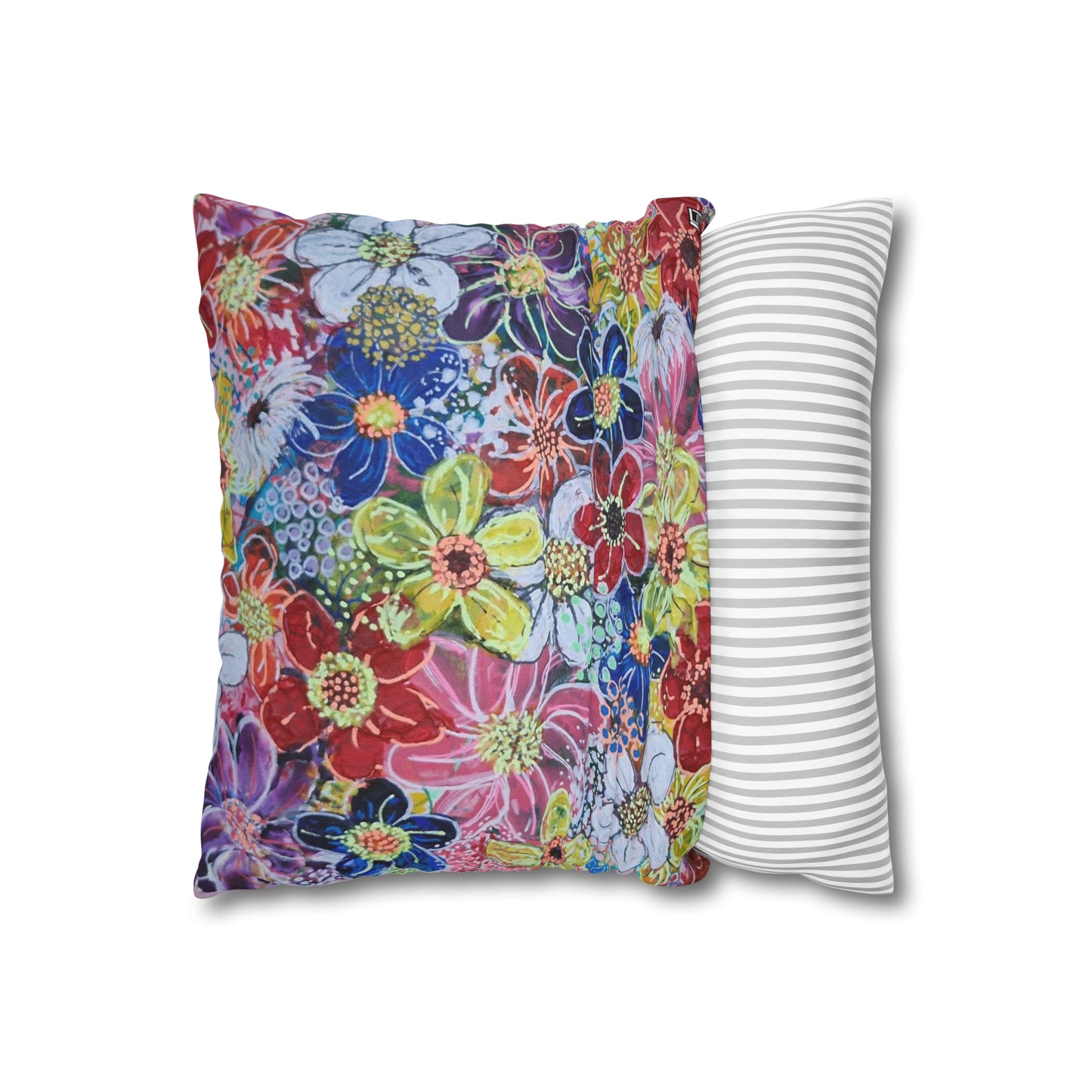 Cushion Pillow Case - No. 241 - Multicoloured Flowers on Pink