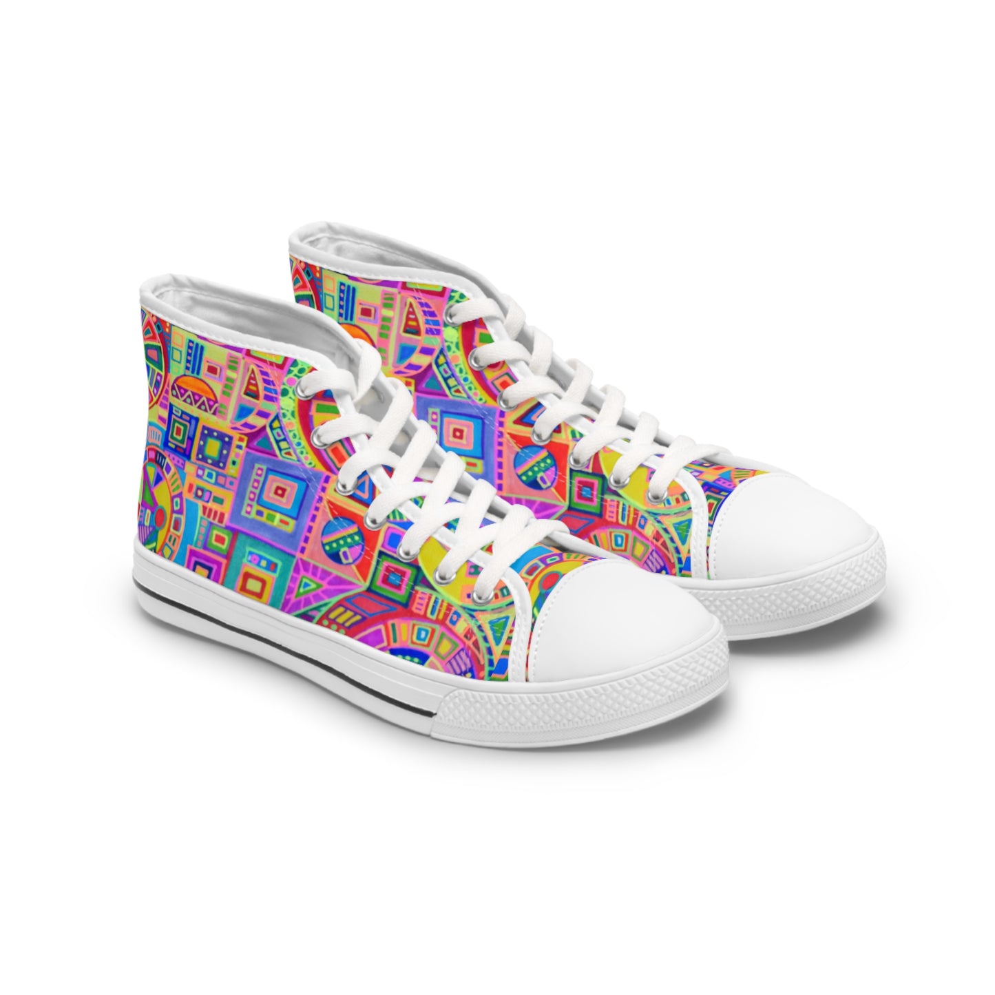 Women's High Top Sneakers - No. 260 - Multicoloured Abstract - By Irish Artist Fiona de Lacy