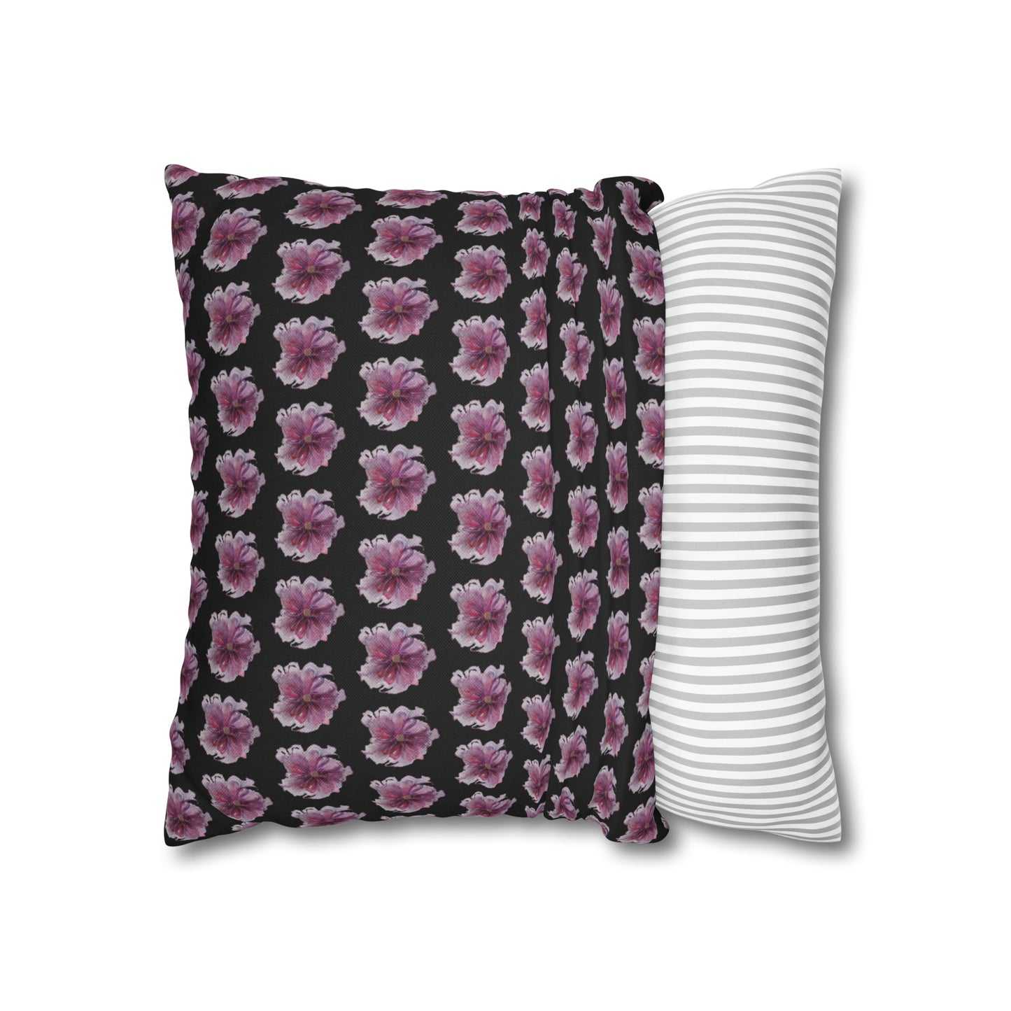 Cushion Pillow Case - No 269 Pink / Purple Flower on Black