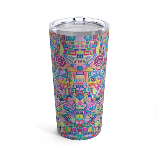 Tumbler 20oz - No. 258 Multicoloured abstract Teddy - By Irish Artist Fiona de Lacy