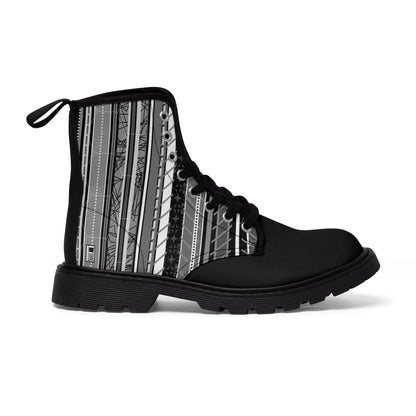 Women's Canvas Boots - No. 298  - Black & White Lines