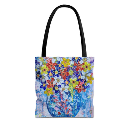 Tote Bag  - No. 242 - Blue round vase of Flowers