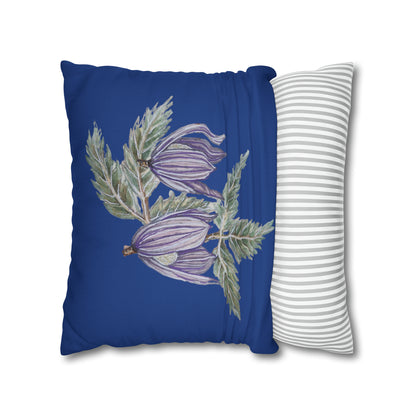 Cushion Pillow Case - No. 270 - Purple Drop Flowers on Navy Blue