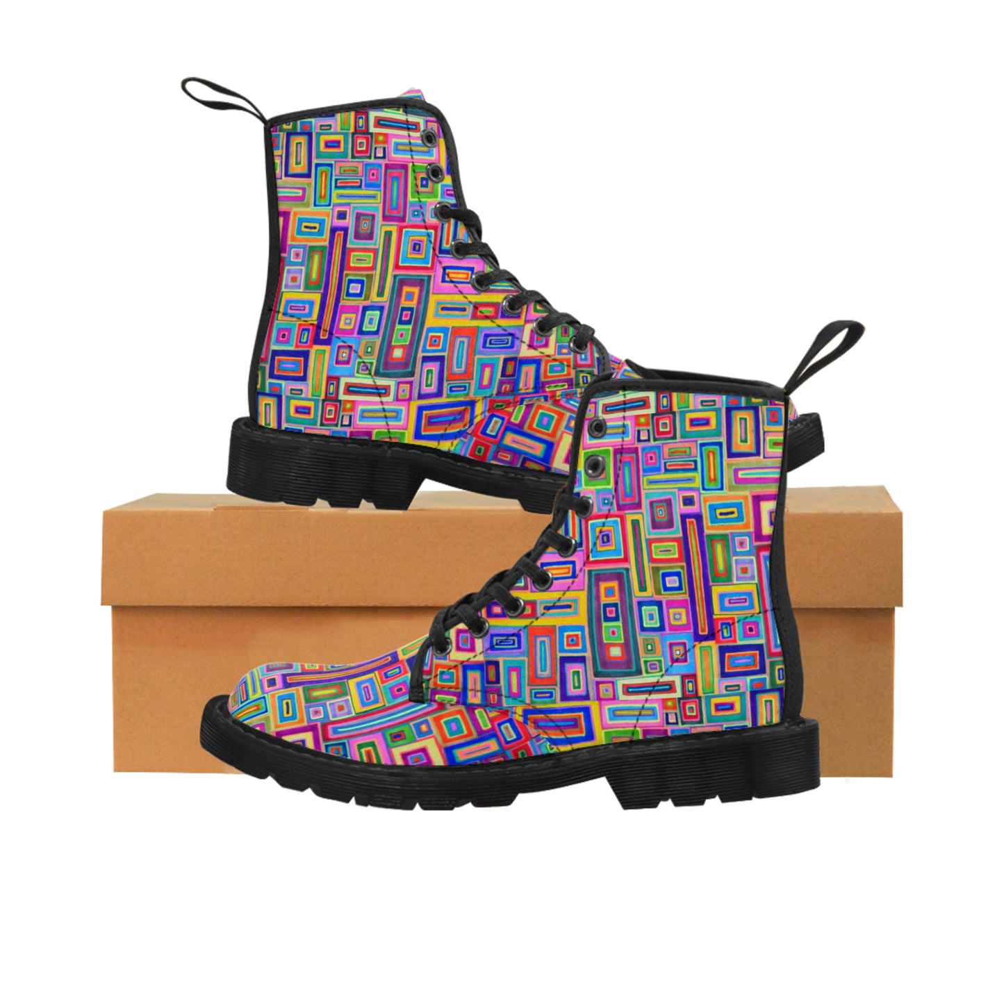 Women's Canvas Boots - No. 264 - Multicoloured Rectangles