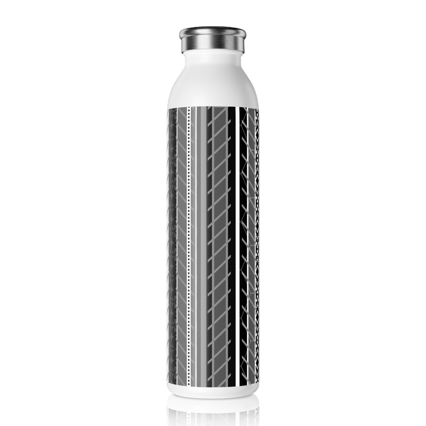 Slim Water Bottle - No. 298 Black, White & Grey Stripes - By Irish Artist Fiona de Lacy