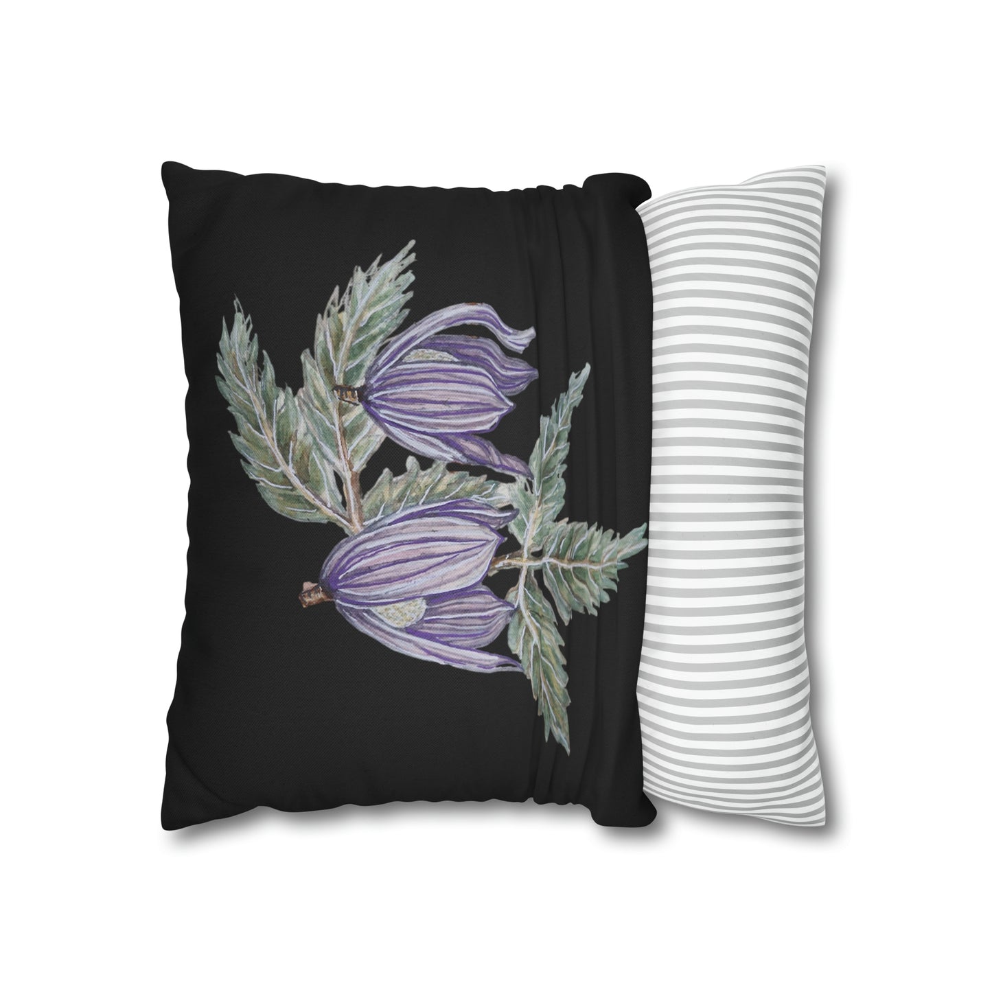 Cushion Pillow Case - No. 270 - Purple Drop Flowers on Black