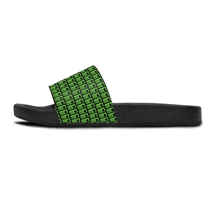 Women's Slide Sandals - No. 000 - Artists Logo  -  Green on Black - By Irish Artist Fiona de Lacy