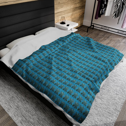 Velveteen Plush Blanket -  No.146 - 'Bird of Paradise' - on Turquoise