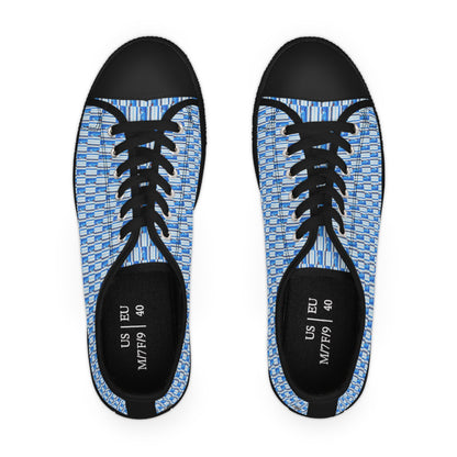 Women's Low Top Sneakers, Black Soles, No. 140 - Thin Blue Line - Pattern -  By Irish Artist Fiona de Lacy