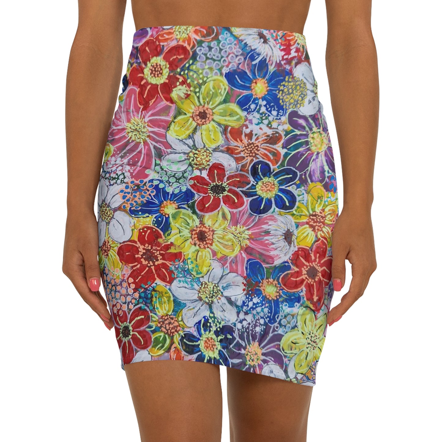 Women's Mini Skirt - No. 241 - Flowers on Pink