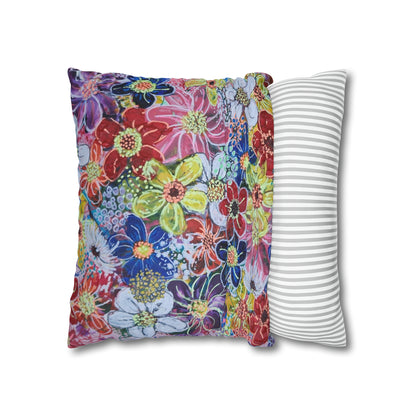 Cushion Pillow Case - No. 241 - Multicoloured Flowers on Pink