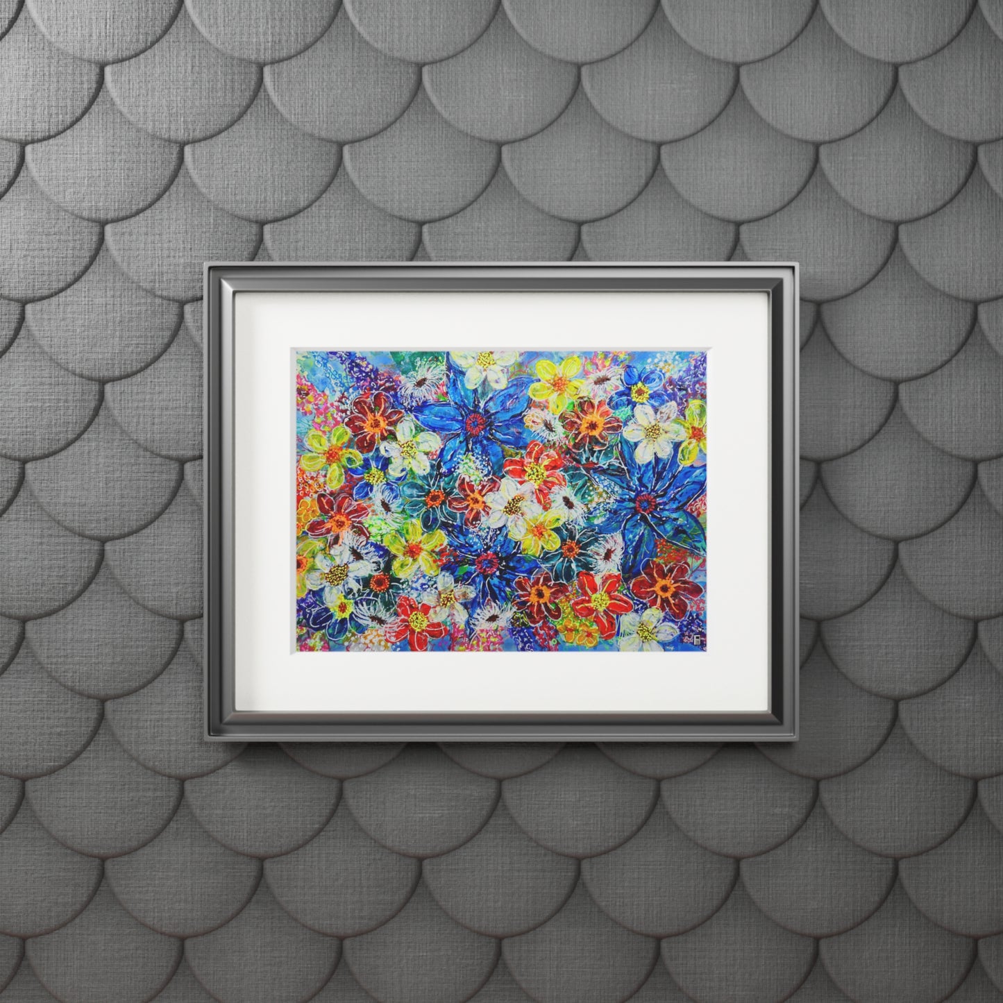 Fine Art Print (Cardboard Frame) - No. 242  - Large Blue Flowers