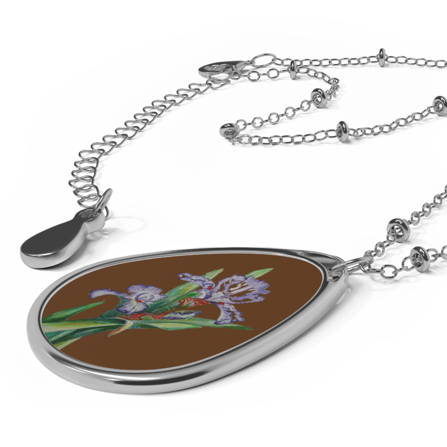 Oval Necklace - No. 272 - Purple Orchid on Brown - By Irish Artists Fiona de Lacy