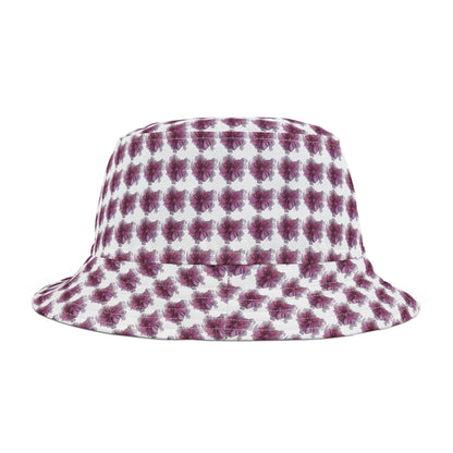 Bucket Hat  - No. 269 - Purple & Pink Flower on White - By Irish Artist Fiona de Lacy