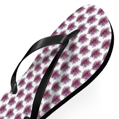 Flip Flops - No. 269 - Purple Pink Flower on White - By Irish Artist Fiona de Lacy