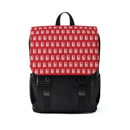 Casual Shoulder Backpack,  No. 000 - Artists Logo on Red -  By Irish Artist Fiona de Lacy