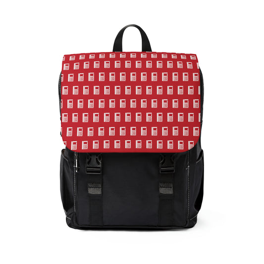 Casual Shoulder Backpack,  No. 000 - Artists Logo on Red -  By Irish Artist Fiona de Lacy