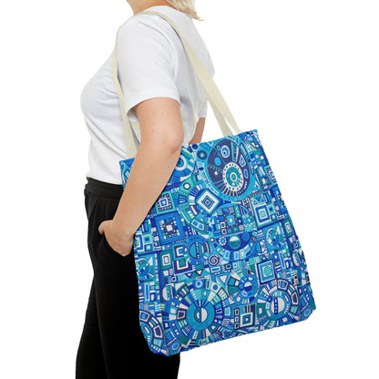 Tote Bag  - No. 262 Geometric Blue - By Irish Artist Fiona de Lacy