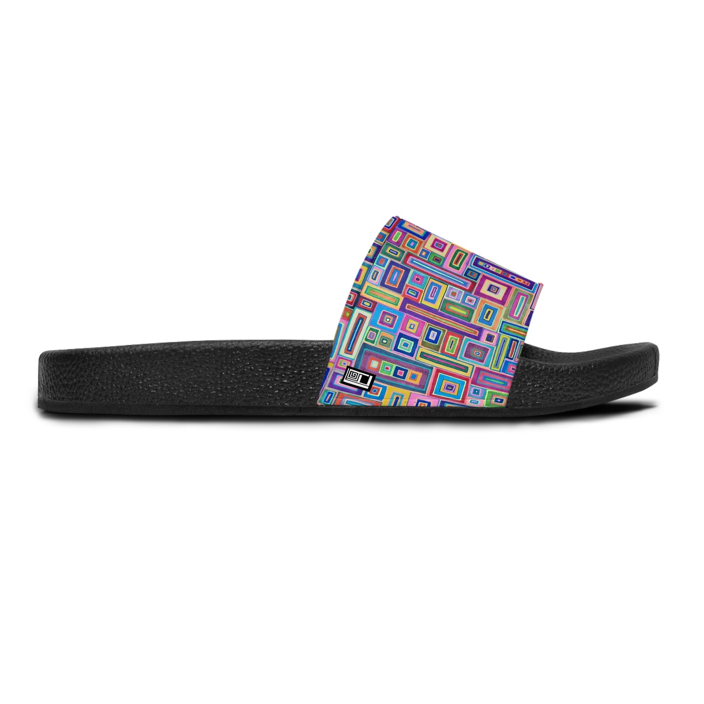 Women's Slide Sandals - No. 264 - Multicoloured Rectangles - By Irish Artist Fiona de Lacy