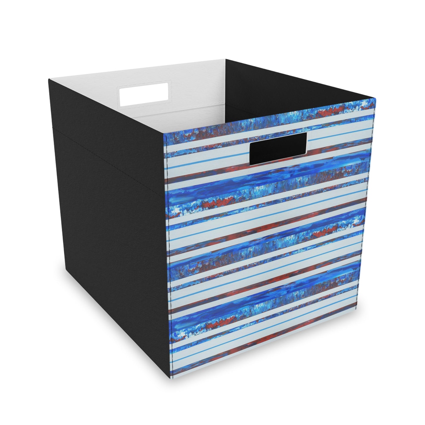 Felt Storage Box - No. 140 'Thin Blue Line' - By Irish Artist Fiona de Lacy - Blue, Silver, Red