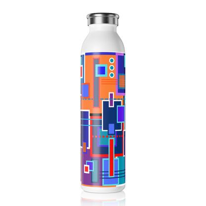 Slim Water Bottle - No. 233 - Multicoloured Squared - By Irish Artist Fiona de Lacy