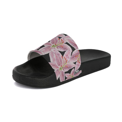 Women's Slide Sandals - No. 271 - Pink & White open Lily - By Irish Artist Fiona de Lacy