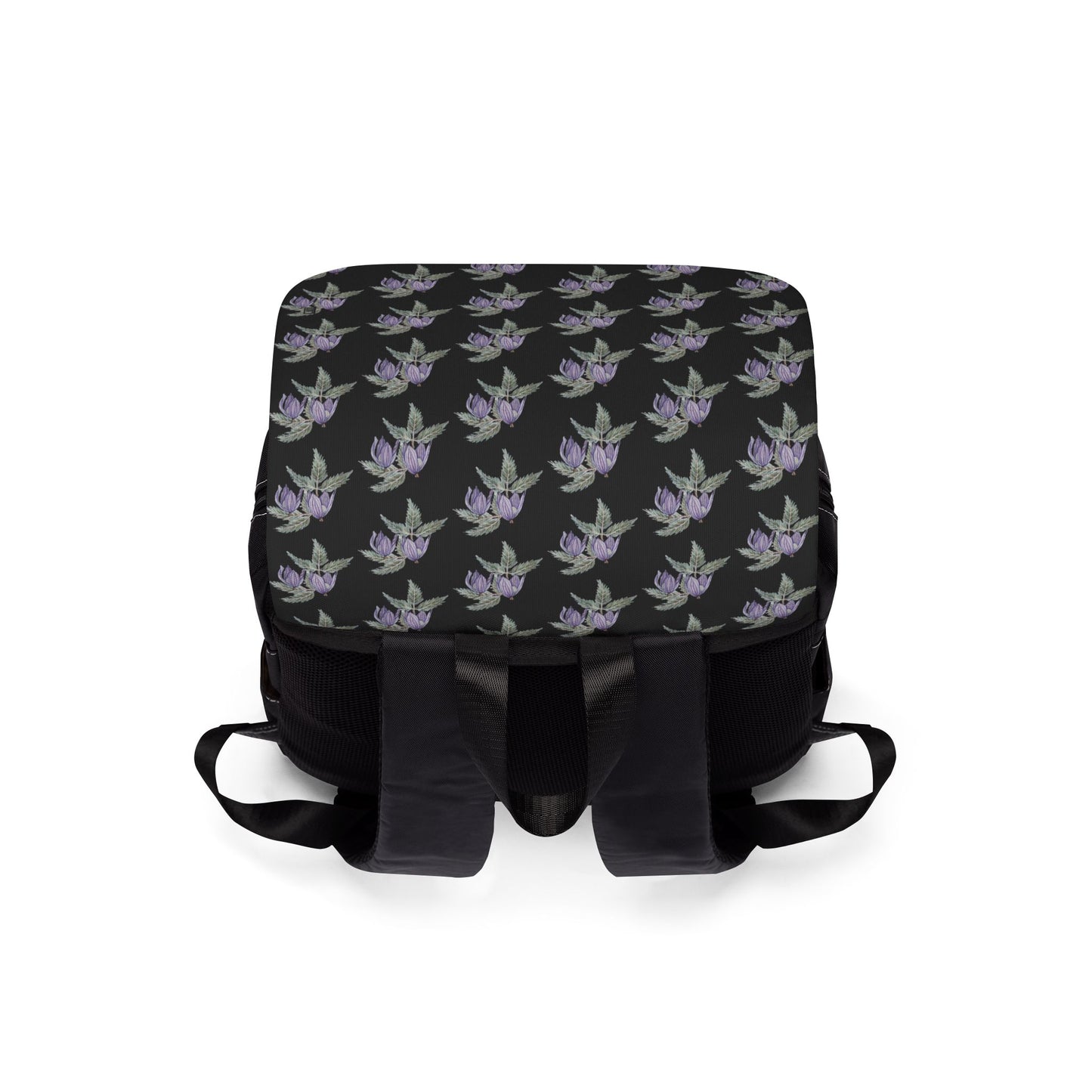 Casual Shoulder Backpack,  No. 270 Purple Drop Flower -  By Irish Artist Fiona de Lacy