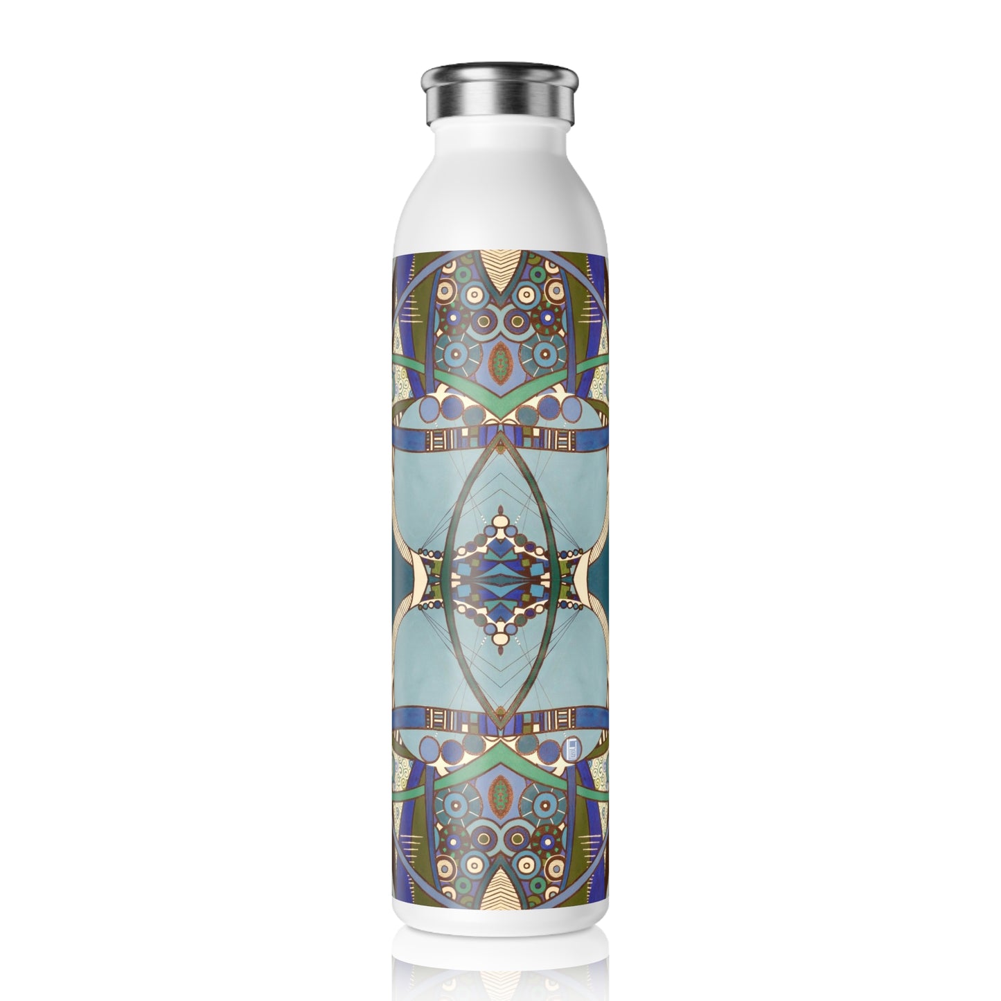 Slim Water Bottle - No. 219 'Crossroads' - By Irish Artist Fiona de Lacy - Green, Blue, Navy, Black, White