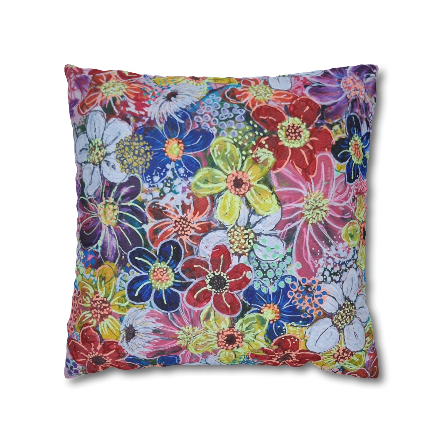 Cushion Pillow Case - No. 241 - Multicoloured Flowers on Pink