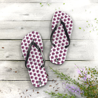 Flip Flops - No. 269 - Purple Pink Flower on White - By Irish Artist Fiona de Lacy