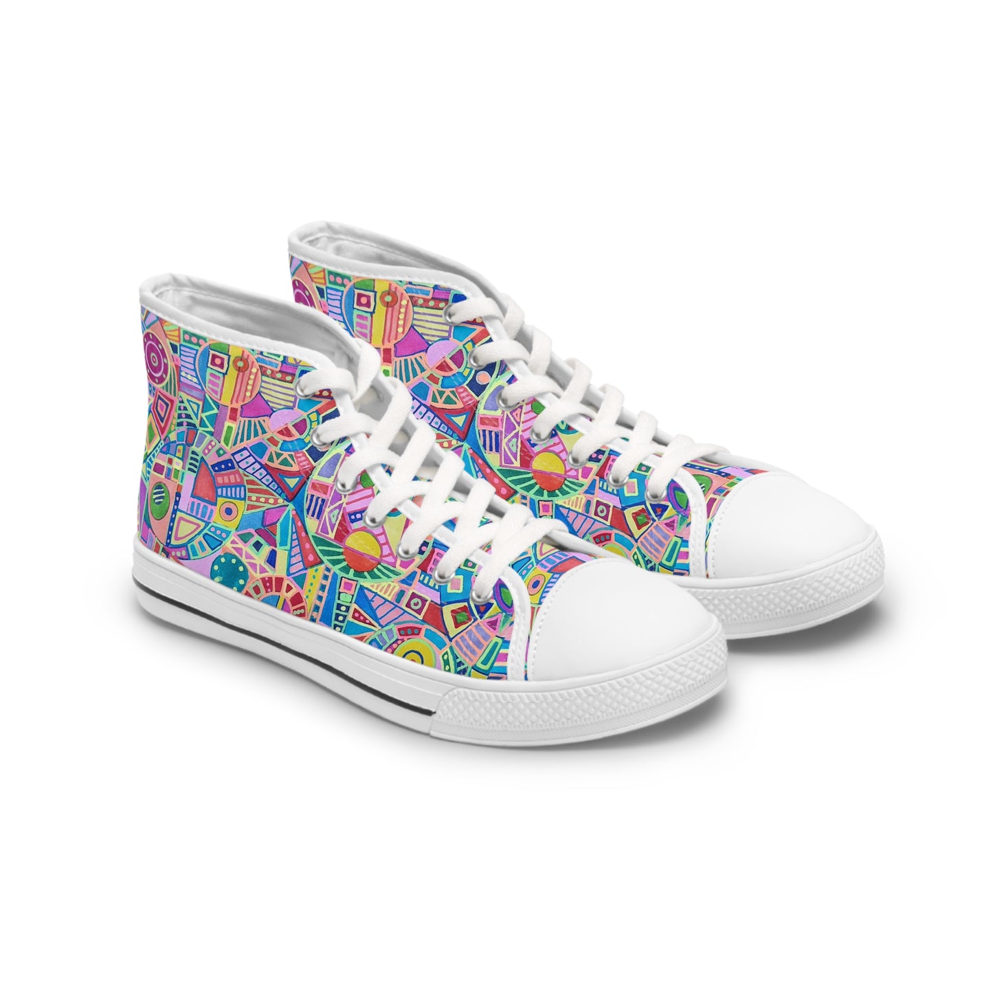 Women's High Top Sneakers, No. 258 - Multicoloured Abstract - By Irish Artist Fiona de Lacy