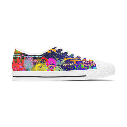 Women's Low Top Sneakers, Black Soles No. 232 - Graffiti 'Glow' - By Irish Artist Fiona de Lacy