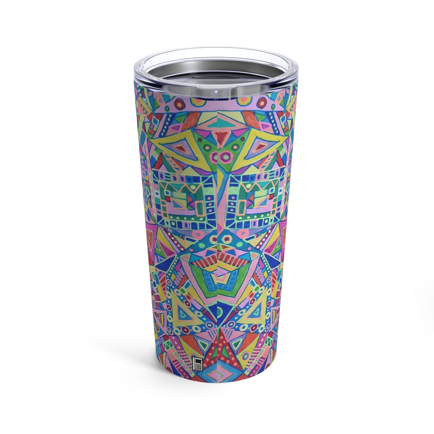 Tumbler 20oz - No.  256 Multicoloured abstract - By Irish Artist Fiona de Lacy