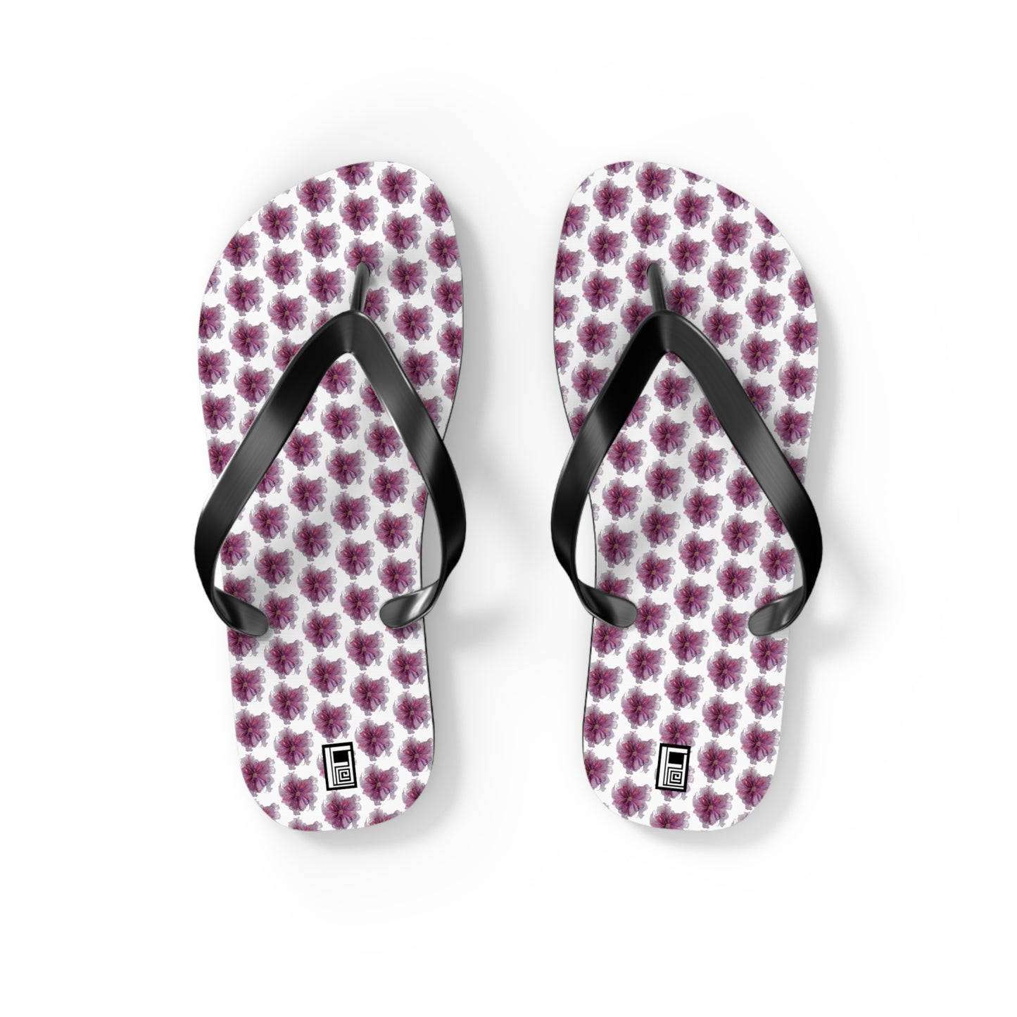 Flip Flops - No. 269 - Purple Pink Flower on White - By Irish Artist Fiona de Lacy