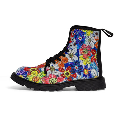 Women's Canvas Boots - No. 240  -  Flowers on Purple