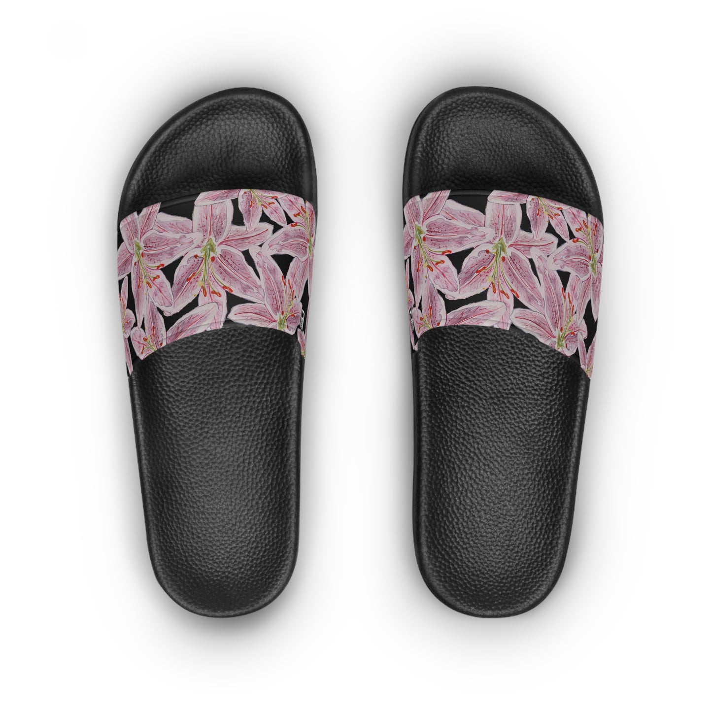 Women's Slide Sandals - No. 271 - Pink & White open Lily - By Irish Artist Fiona de Lacy