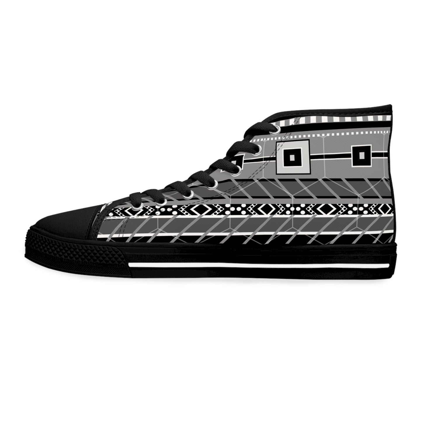 Women's High Top Sneakers - No. 298 A  - Black, Grey, White Stripe  - By Irish Artist Fiona de Lacy