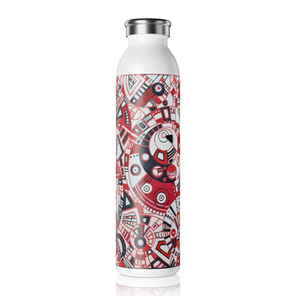 Slim Water Bottle - No. 276 - Red, Black & White Geometric Abstract - By Irish Artist Fiona de Lacy