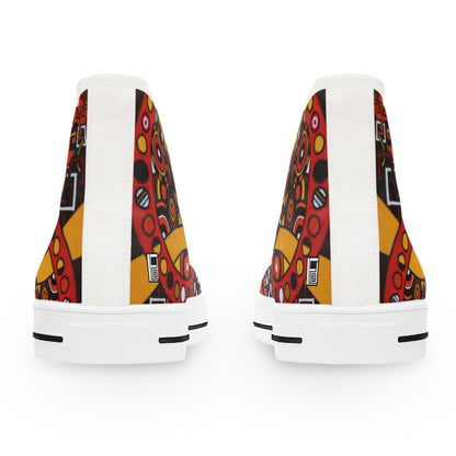 Women's High Top Sneakers - No. 222 - 'Clockworks' - By Irish Artist Fiona de Lacy - Orange, Red, Black,Yellow