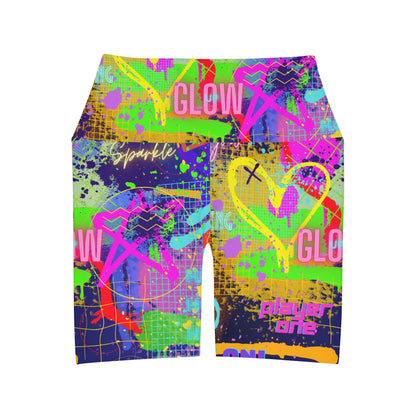 High Waisted Yoga Shorts - No. 232 - Graffiti - 'Glow