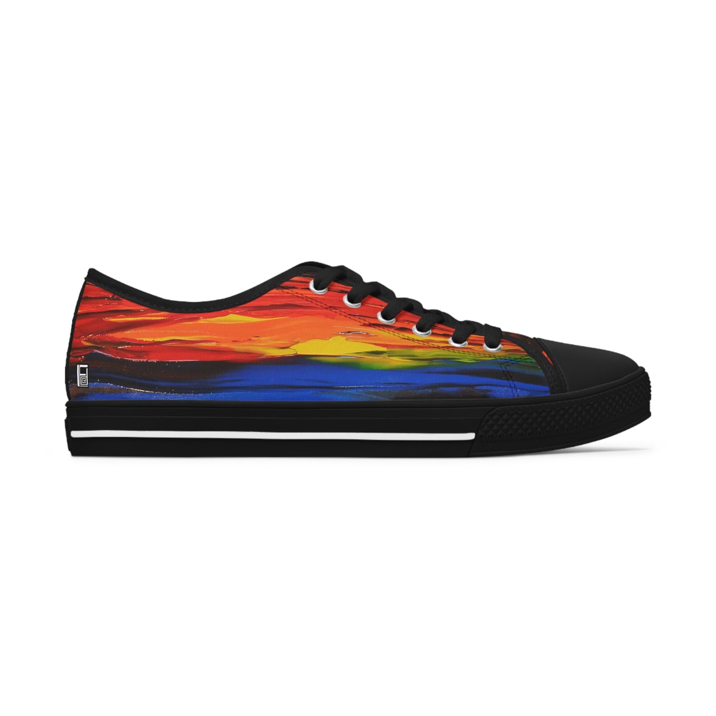 Women's Low Top Sneakers, Black Soles, No. 143 - A Brand New Day - By Irish Artist Fiona de Lacy