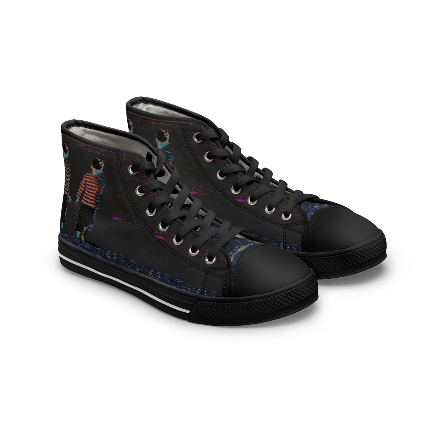 Women's High Top Sneakers - No. 206 - Black 'Two Little Boys' - By Irish Artist Fiona de Lacy