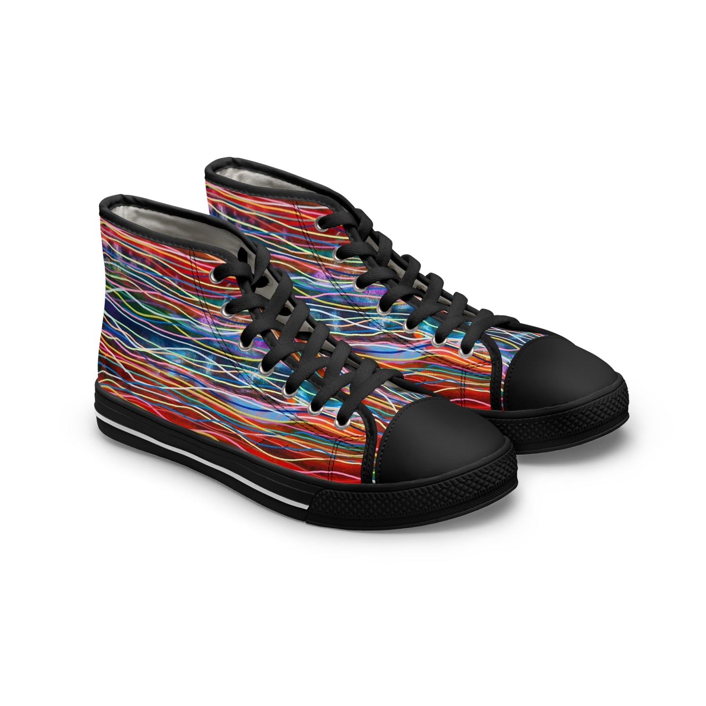 Women's High Top Sneakers, No. 236 - Oceans - Multicoloured lines - By Irish Artist Fiona de Lacy